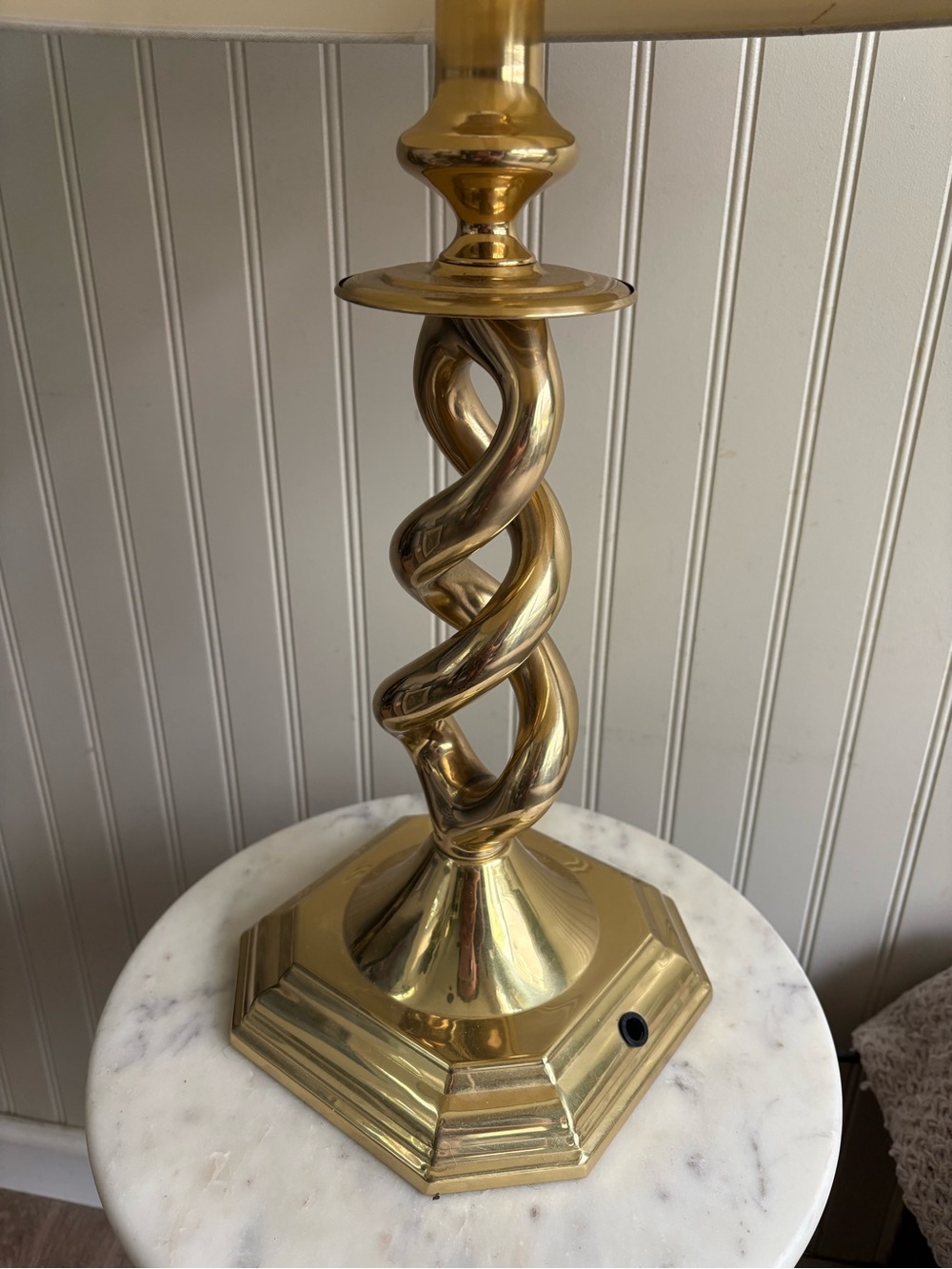 Vintage Brass Spiral Barley Twist Lamp w/Pleated Shade VTG Grandma Mid-Century - Picture 5 of 8